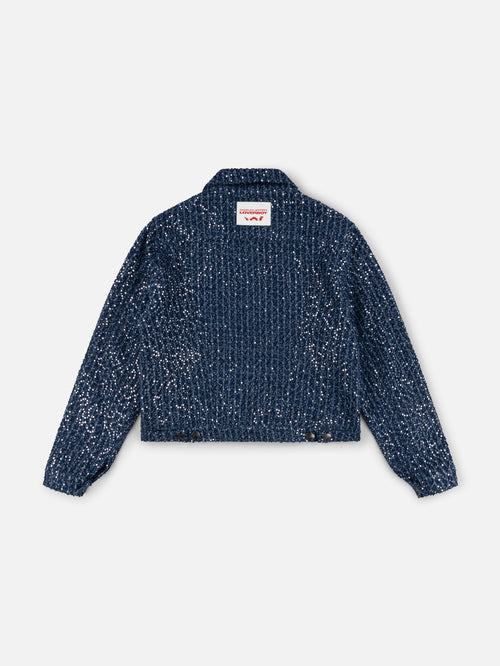 ART DENIM JACKET in DISTRESSED SEQUIN DENIM