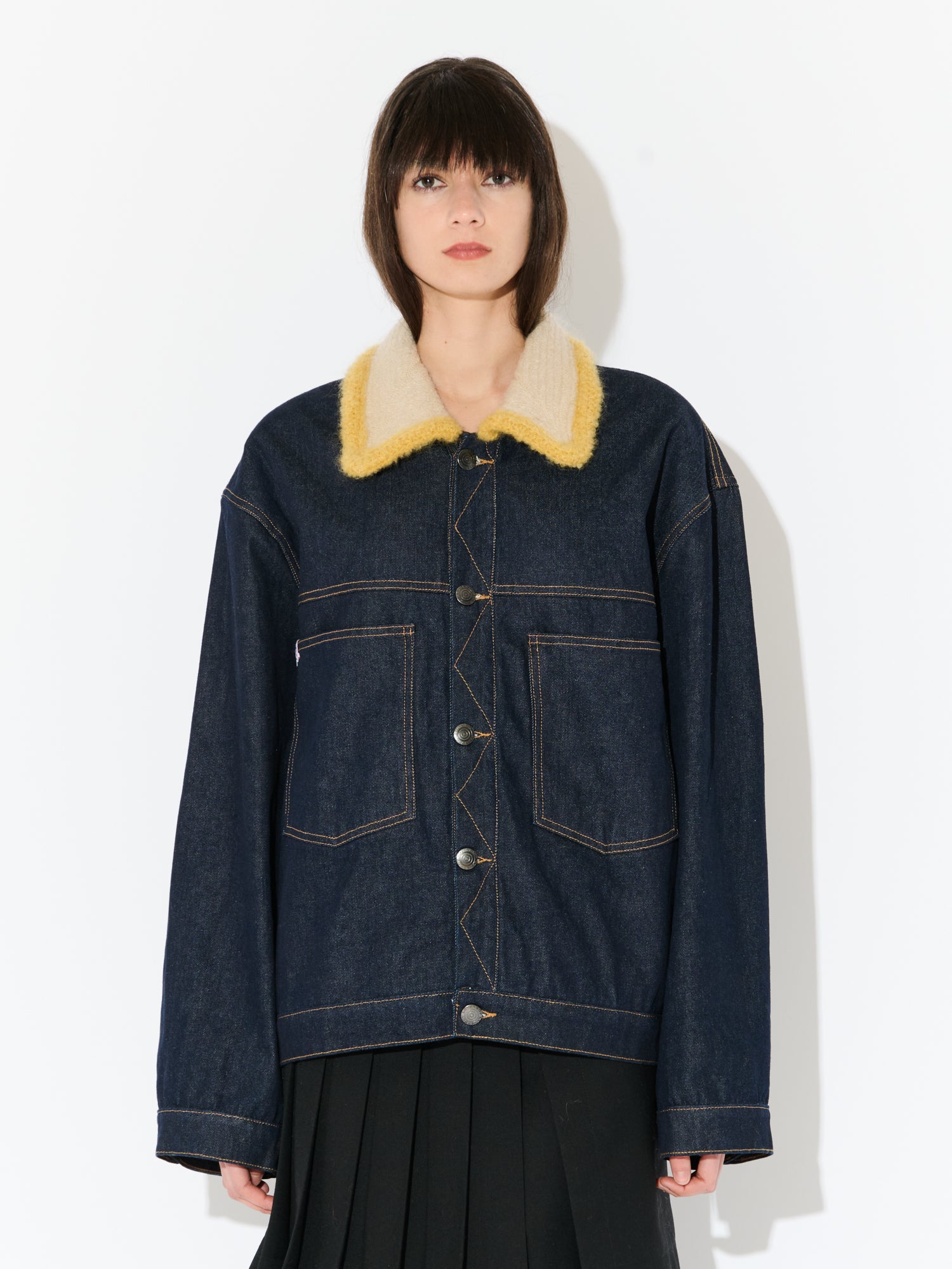 DENIM JACKET WITH KNITTED COLLAR in BLUE – Charles Jeffrey Loverboy