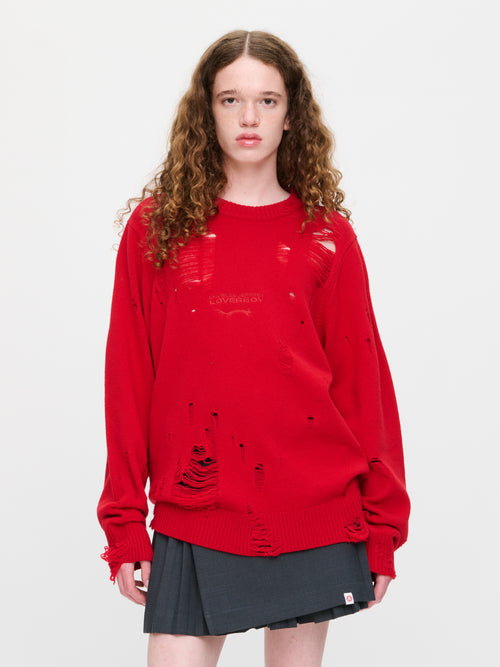 DISTRESSED LOGO JUMPER in RED | Charles Jeffrey Loverboy