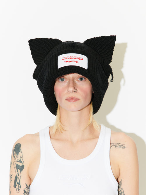 SUPERSIZED CHUNKY EARS BEANIE in BLACK