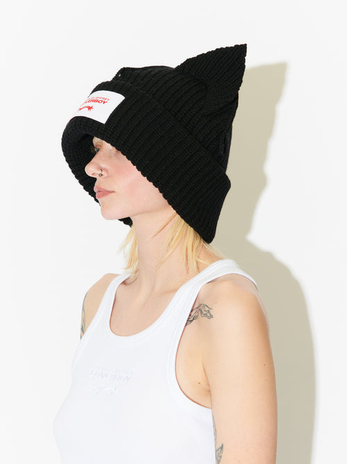 SUPERSIZED CHUNKY EARS BEANIE in BLACK