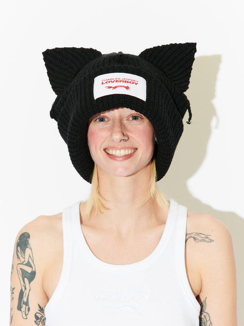 SUPERSIZED CHUNKY EARS BEANIE in BLACK