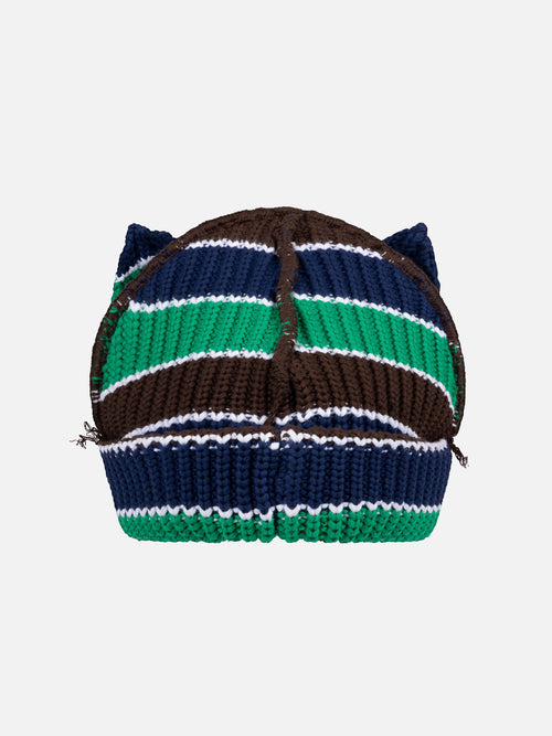 CHUNKY EARS BEANIE in GREEN NAVY BROWN STRIPE | Charles Jeffrey Loverboy