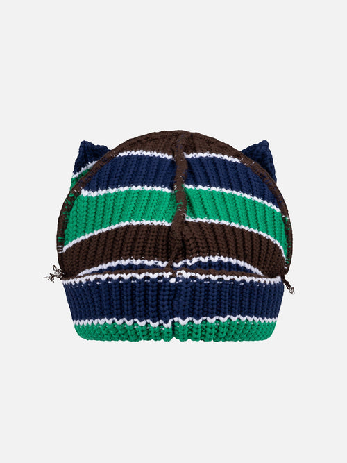 CHUNKY EARS BEANIE in GREEN NAVY BROWN | Charles Jeffrey Loverboy