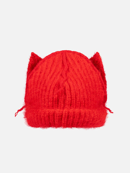 MOHAIR CHUNKY EARS BEANIE in RED
