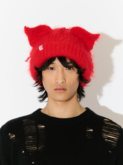 MOHAIR CHUNKY EARS BEANIE in RED