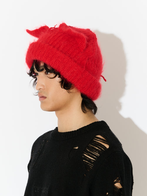 MOHAIR CHUNKY EARS BEANIE in RED