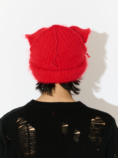 MOHAIR CHUNKY EARS BEANIE in RED