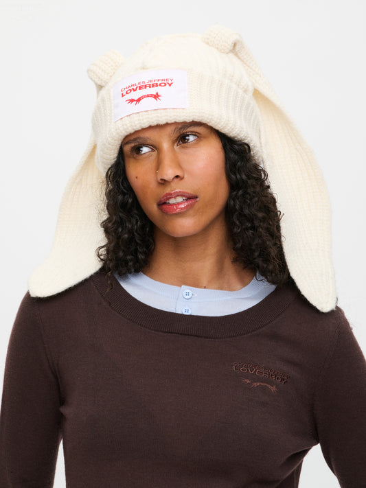 CHUNKY RABBIT BEANIE in ECRU