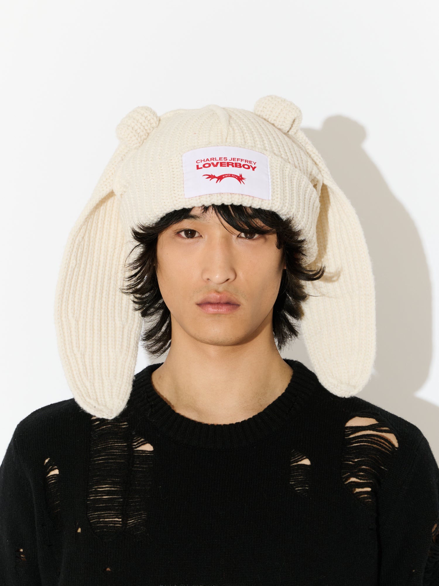 CHUNKY RABBIT BEANIE in ECRU