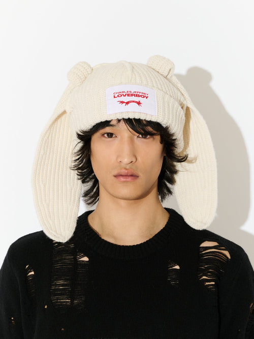 CHUNKY RABBIT BEANIE in ECRU