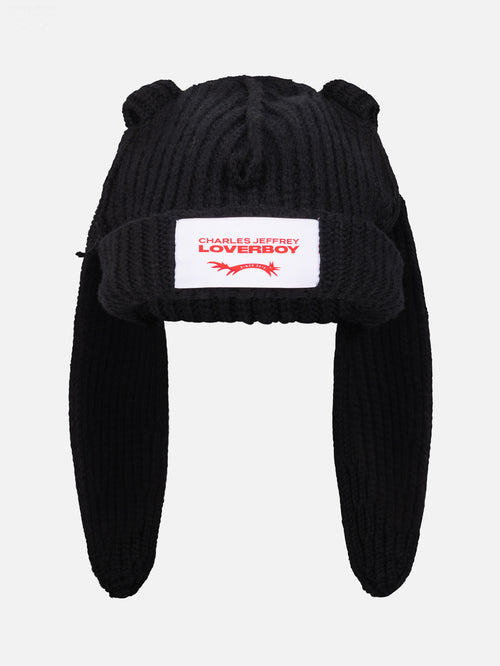 CHUNKY RABBIT BEANIE in BLACK