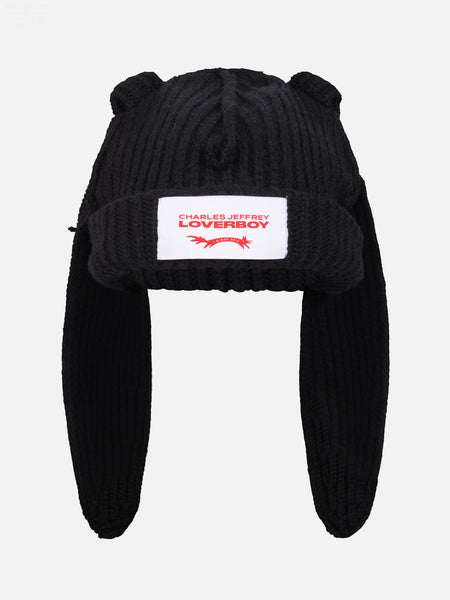 CHUNKY RABBIT BEANIE in BLACK