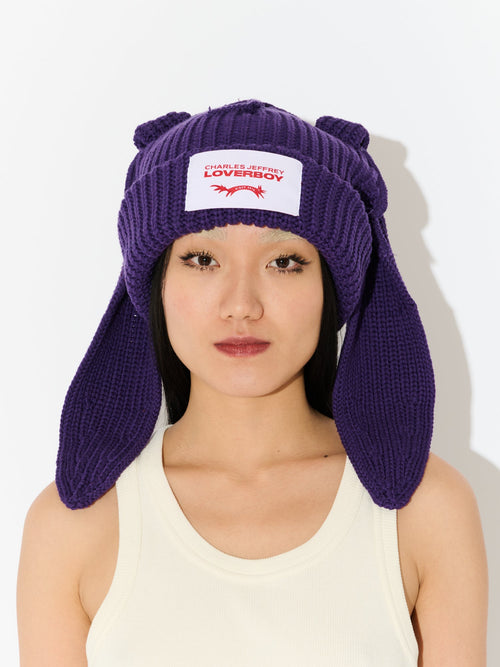 CHUNKY RABBIT BEANIE in PURPLE