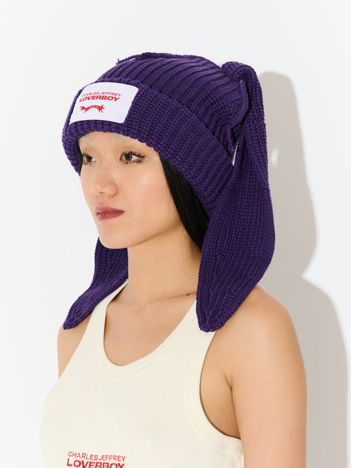 CHUNKY RABBIT BEANIE in PURPLE