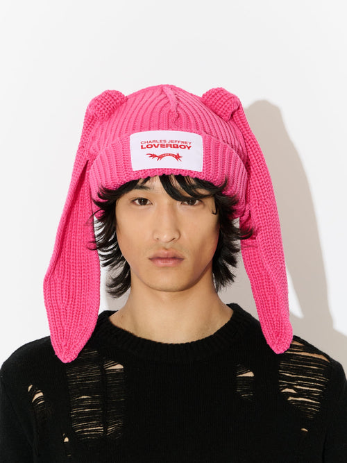 CHUNKY RABBIT BEANIE in PINK