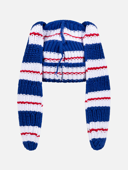 CHUNKY RABBIT BEANIE in BLUE RED WHITE STRIPE