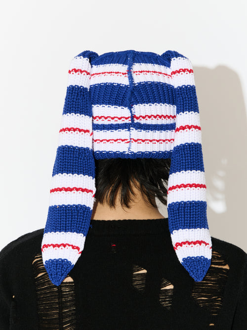 CHUNKY RABBIT BEANIE in BLUE RED WHITE STRIPE