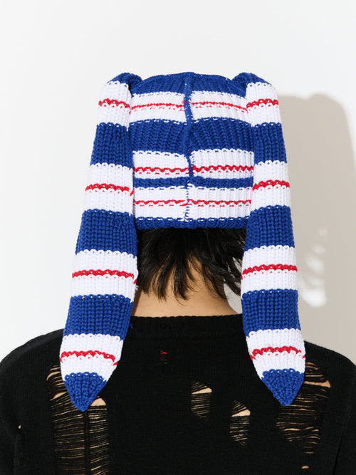 CHUNKY RABBIT BEANIE in BLUE RED WHITE