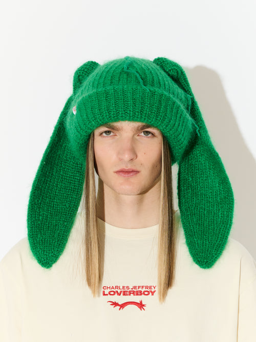 MOHAIR CHUNKY RABBIT BEANIE in GREEN