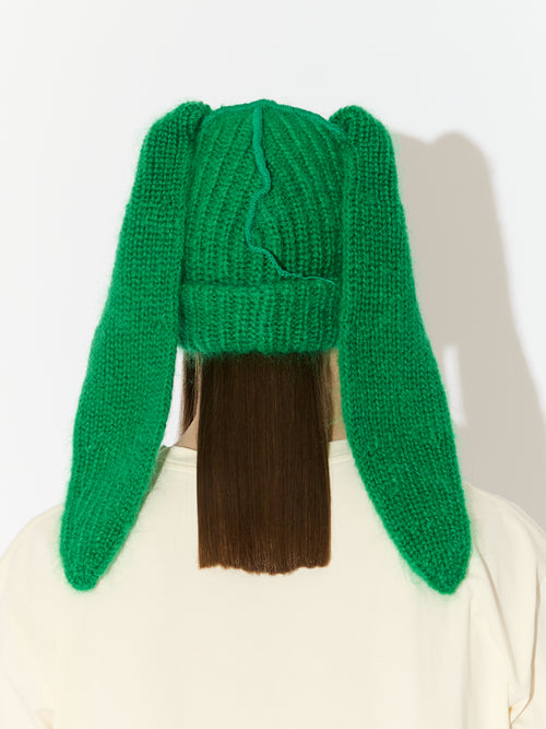 MOHAIR CHUNKY RABBIT BEANIE in GREEN