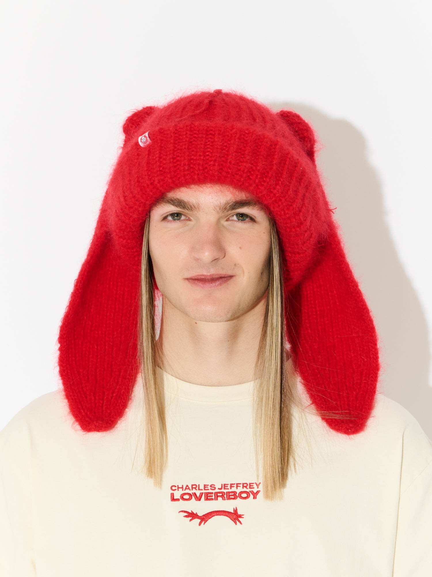 MOHAIR CHUNKY RABBIT BEANIE in RED