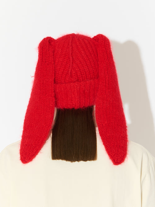MOHAIR CHUNKY RABBIT BEANIE in RED