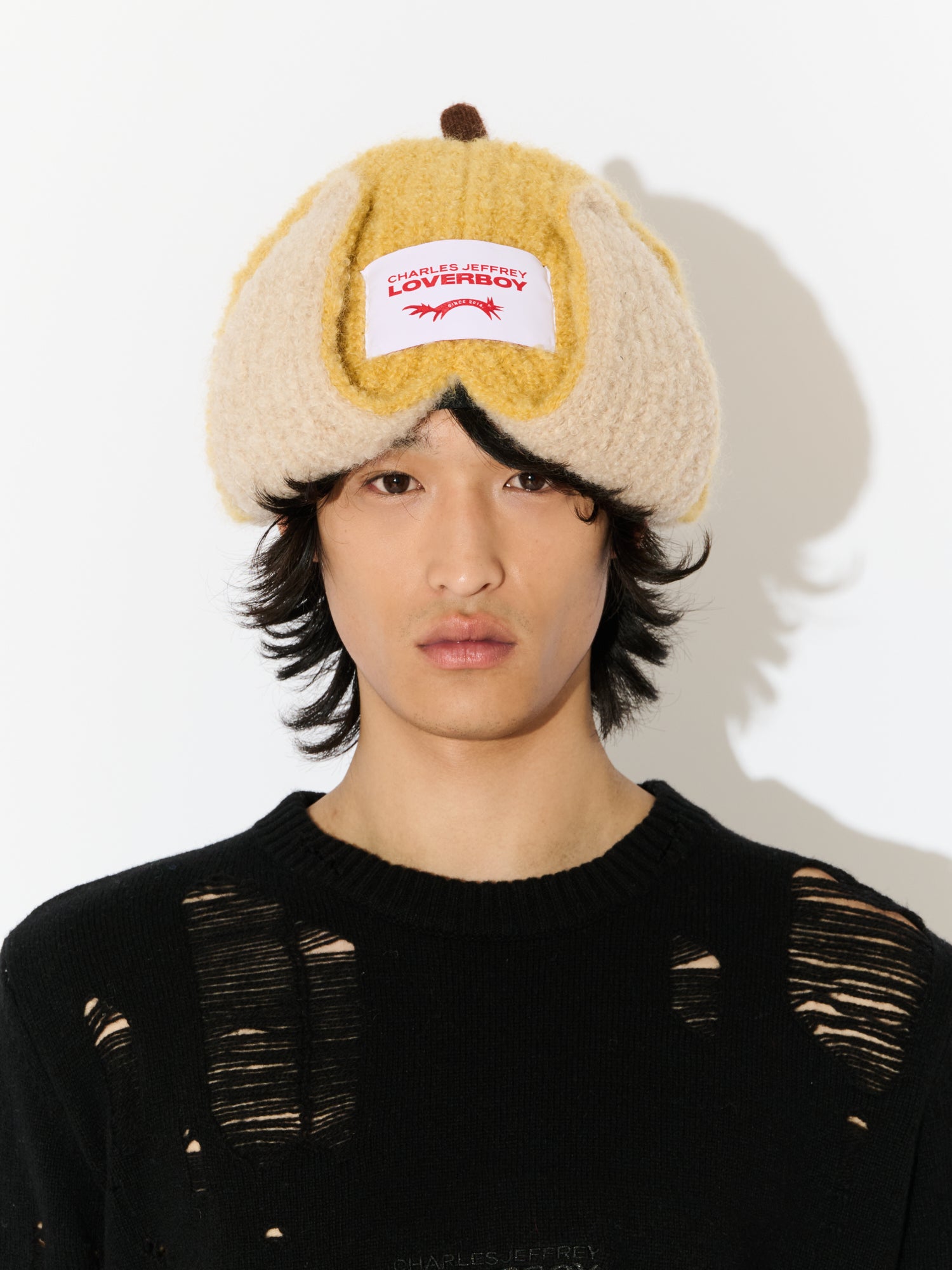 MOHAIR CHUNKY BANANA BEANIE in YELLOW ECRU