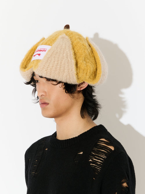 MOHAIR CHUNKY BANANA BEANIE in YELLOW ECRU