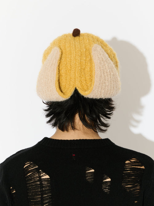 MOHAIR CHUNKY BANANA BEANIE in YELLOW ECRU
