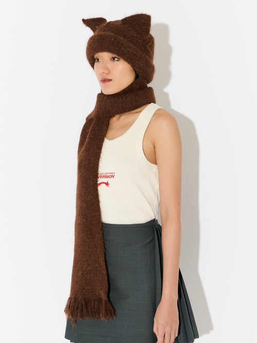 ALPACA CHUNKY EARS BEANIE SCARF in BROWN