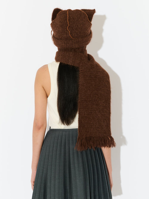 ALPACA CHUNKY EARS BEANIE SCARF in BROWN