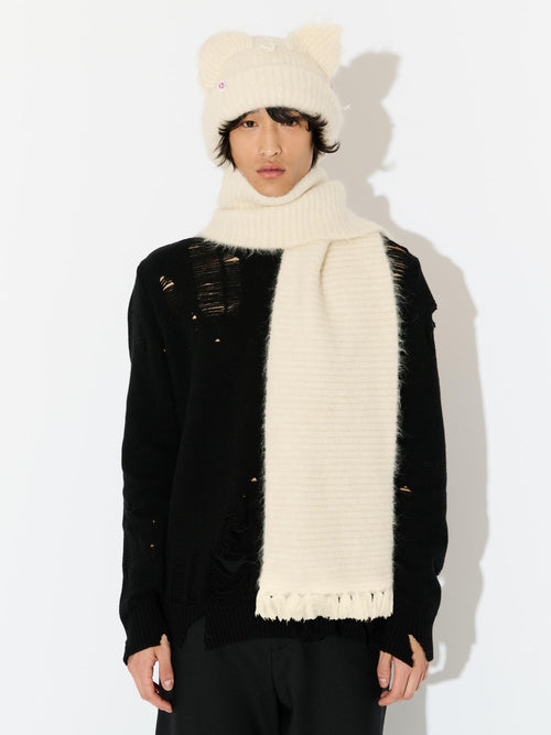 ALPACA CHUNKY EARS BEANIE SCARF in ECRU