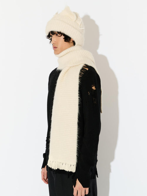 ALPACA CHUNKY EARS BEANIE SCARF in ECRU