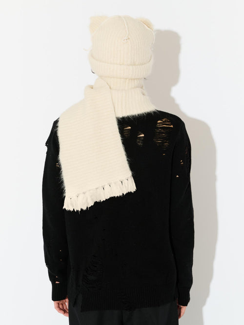 ALPACA CHUNKY EARS BEANIE SCARF in ECRU