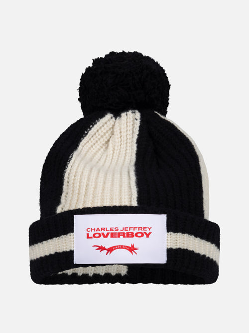 POMPOM BEANIE in BLACK ECRU | Charles Jeffrey Loverboy