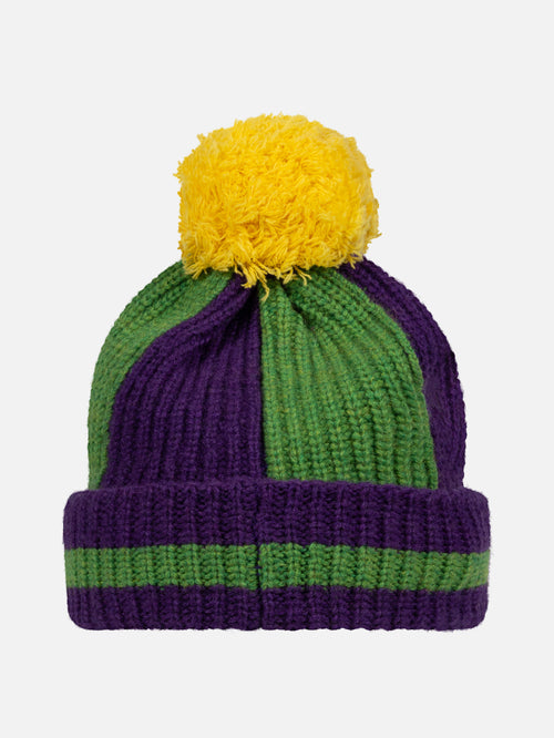 POMPOM BEANIE in GREEN PURPLE YELLOW | Charles Jeffrey Loverboy