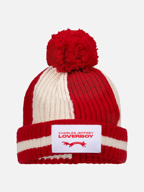 POMPOM BEANIE in RED ECRU | Charles Jeffrey Loverboy