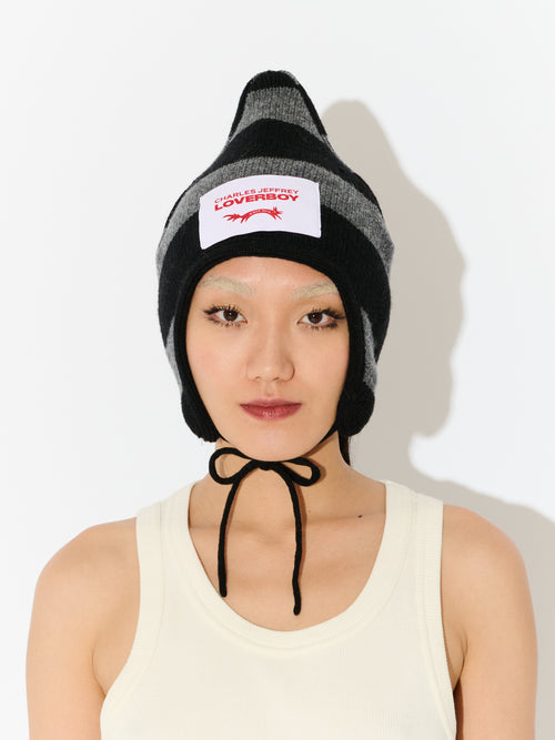 SPIKE BONNET in BLACK GREY STRIPE