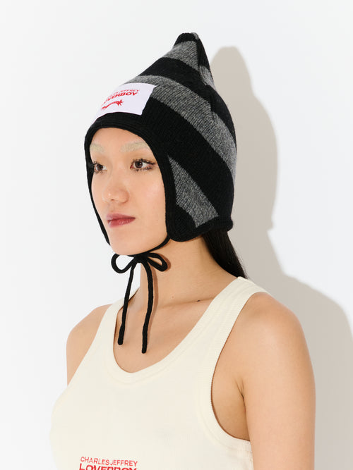 SPIKE BONNET in BLACK GREY STRIPE