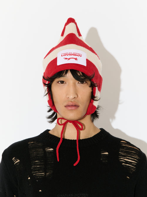 SPIKE BONNET in RED ECRU STRIPE
