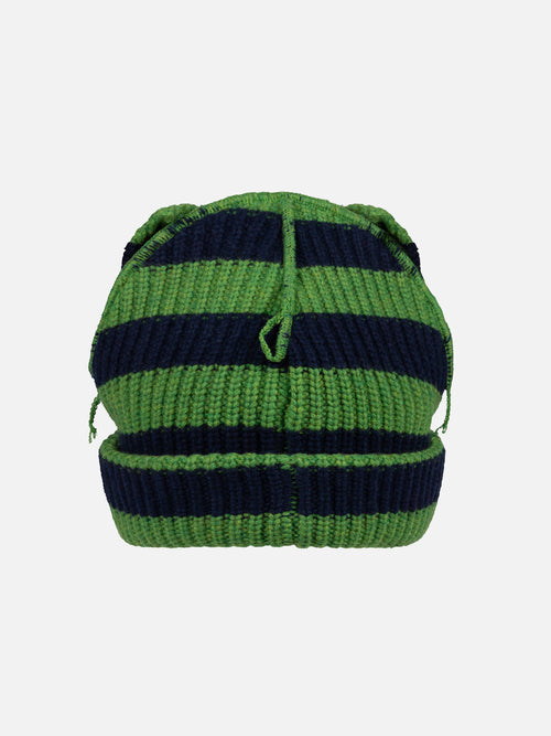 SUPERSIZED CHUNKY EARS BEANIE in GREEN NAVY STRIPE | Charles Jeffrey Loverboy