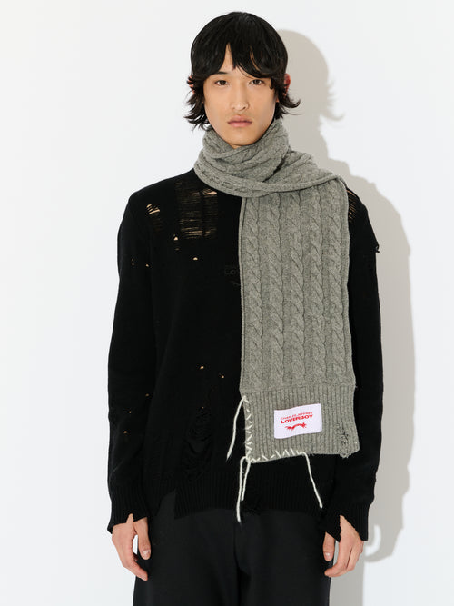 CABLE KNIT SCARF in GREY | Charles Jeffrey Loverboy