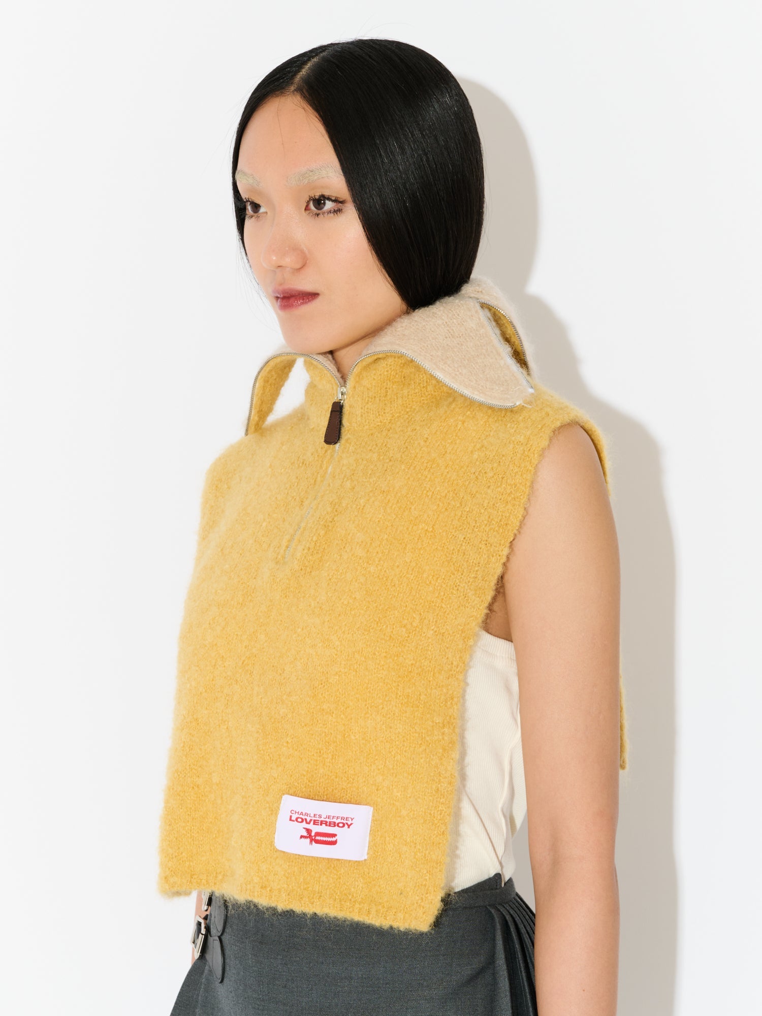 MOHAIR BANANA BIB in YELLOW ECRU – Charles Jeffrey Loverboy
