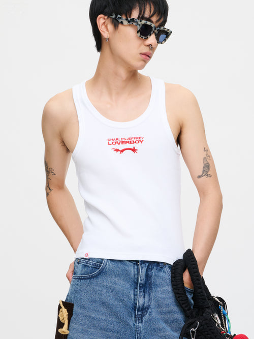 LOGO TANK TOP in WHITE RED | Charles Jeffrey Loverboy