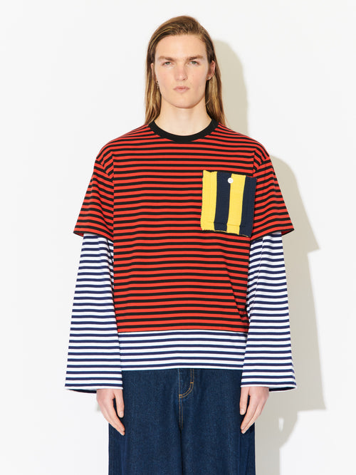 PATCH LONG SLEEVE 2-IN-1 TEE in RED | Charles Jeffrey Loverboy