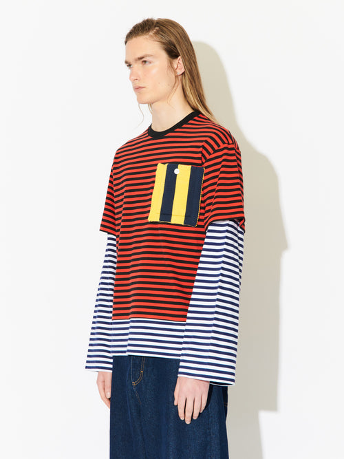 PATCH LONG SLEEVE 2-IN-1 TEE in RED | Charles Jeffrey Loverboy