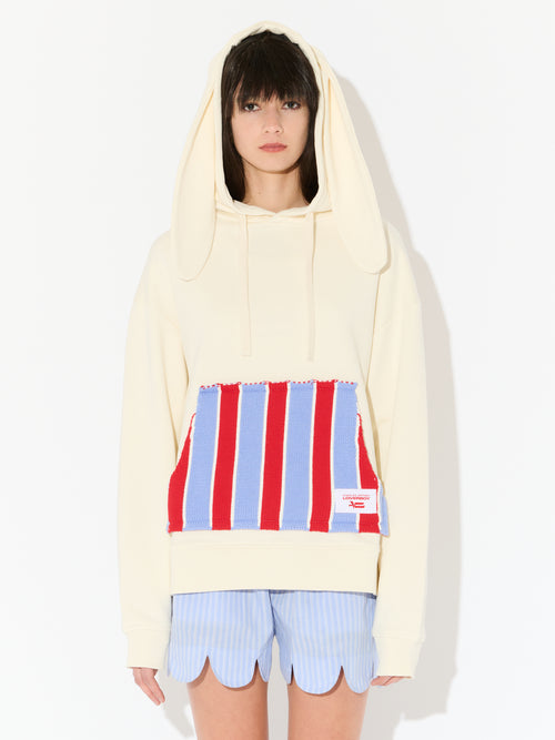 PATCH RABBIT EARS HOODY in ECRU