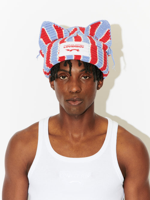 CHUNKY EARS BEANIE in RED + BLUE STRIPE | Charles Jeffrey Loverboy