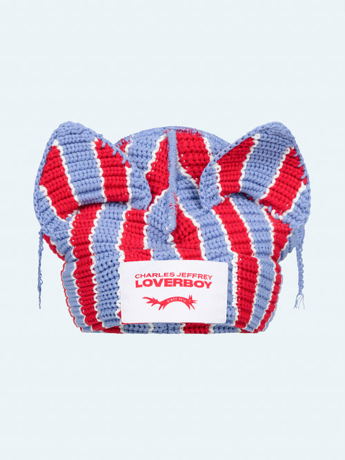 CHUNKY EARS BEANIE in RED + BLUE STRIPE | Charles Jeffrey Loverboy